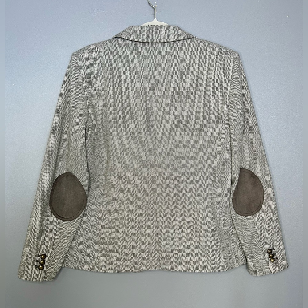 LOFT Light Gray Tweed Blazer with Brown Elbow Patches